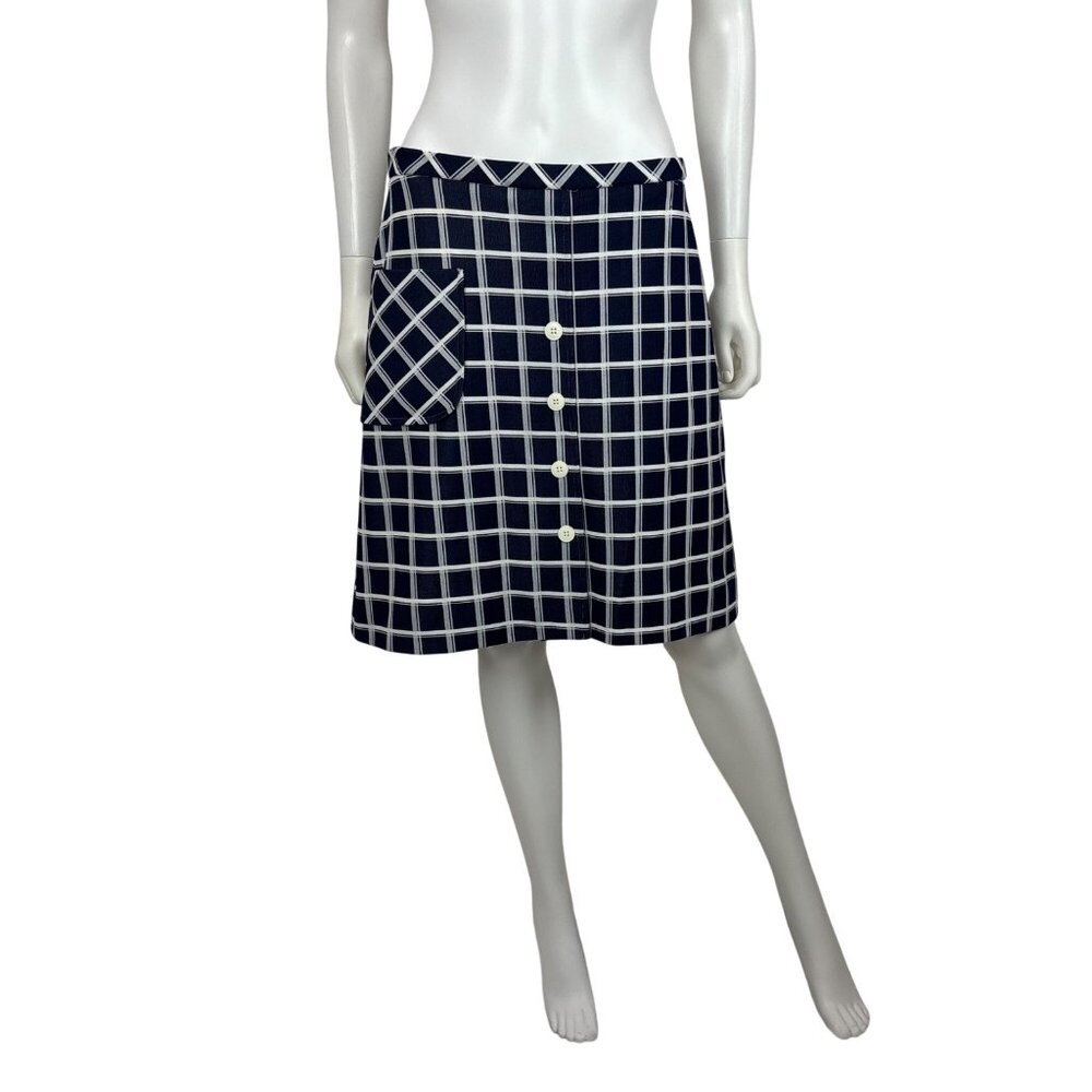 Vintage 70s Plaid Skirt Womens Large Navy Blue Attached Slip Shorts Skort